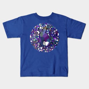 Cat on Blue Line Drawing on Round Background Kids T-Shirt